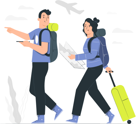 Ilustração de casal indo viajar com a Timporini Viagens